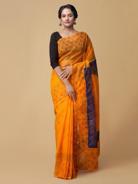 

Unnati Silks Orange Pure Cotton Printed Bandhani Saree