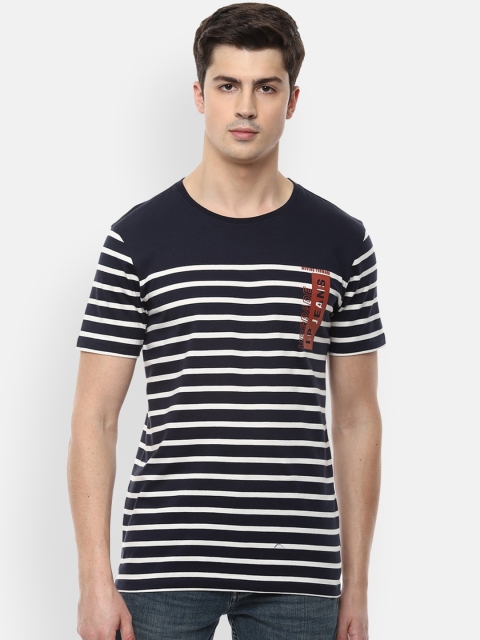 

Louis Philippe Jeans Men Navy Blue & White Striped Round Neck T-shirt