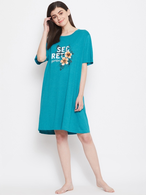 

Clovia Teal Quirky Text Printed Nightdress