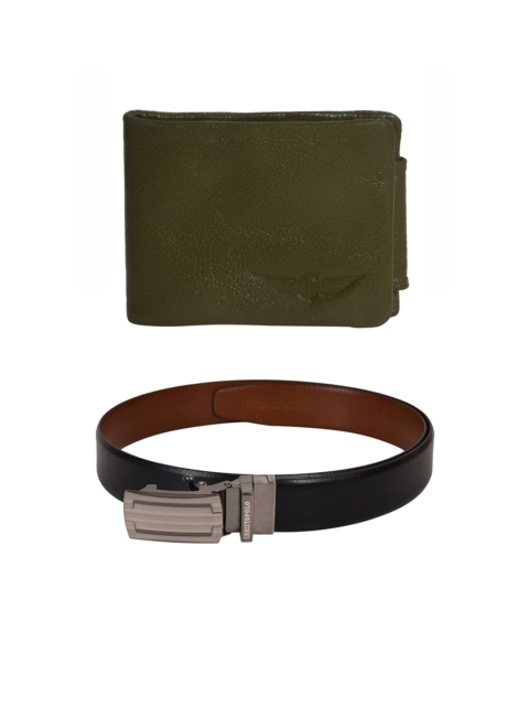 

CHRISTOPOLO Men Black & Olive Green Solid Belt With Wallet