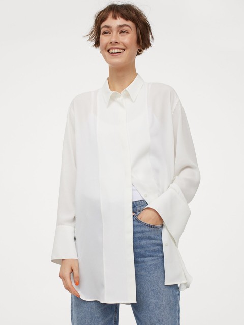 

H&M Women White Solid Shirt Style Top