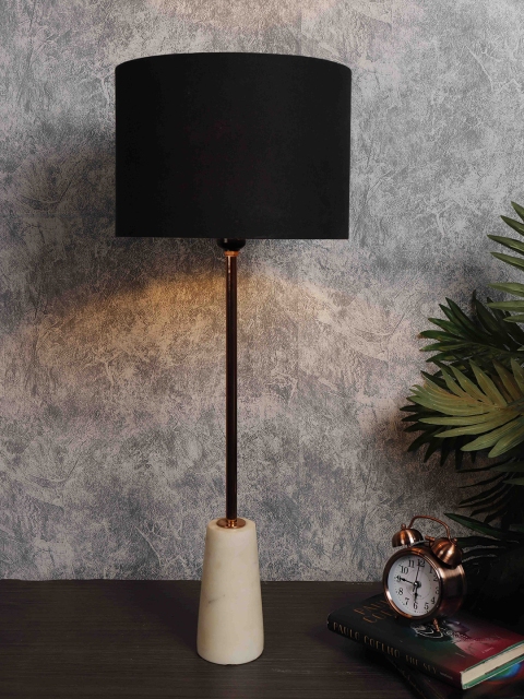 

Grated Ginger Black & Off-White Solid Contemporary Bedside Lamp with Shade