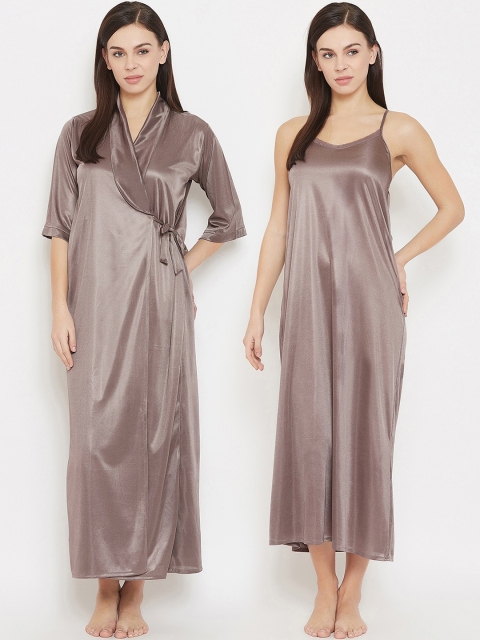 

Clovia Brown Solid Nightdress With Robe