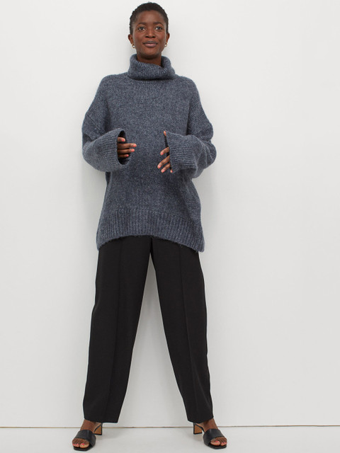 

H&M Women Blue Solid Polo-neck Jumper