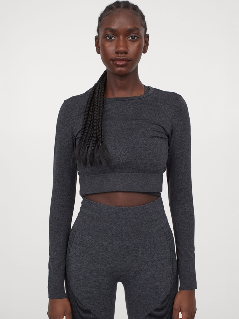 

H&M Women Grey Solid Seamless Sports Top
