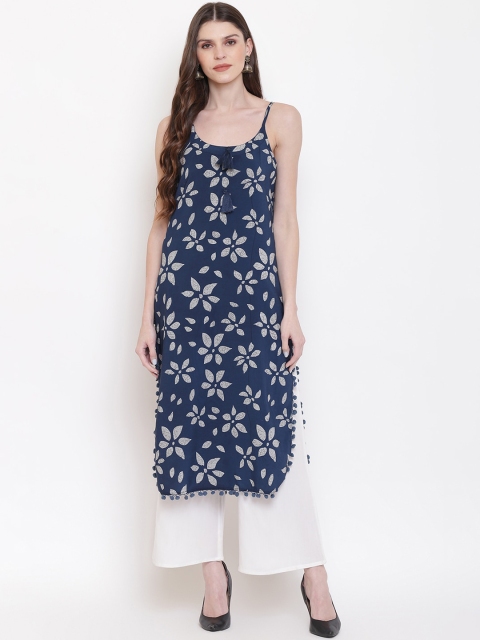 

Napra Women Navy Blue Floral Print Straight Kurta