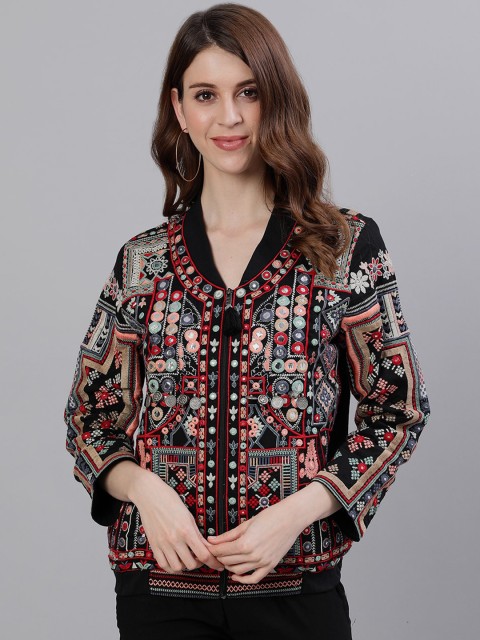 

Ishin Women Black Printed Lightweight Tailored Jacket