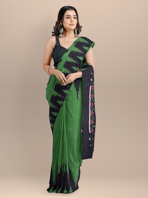 

BharatSthali Green & Black Pure Cotton Solid Sambalpuri Saree