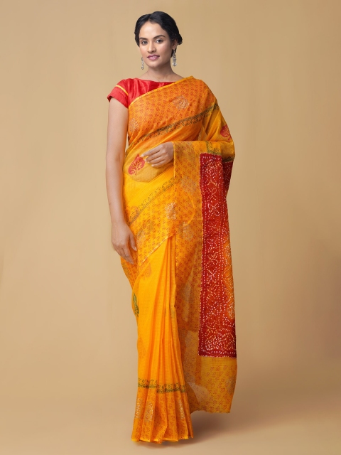 

Unnati Silks Orange Pure Cotton Dyed Bandhani Saree