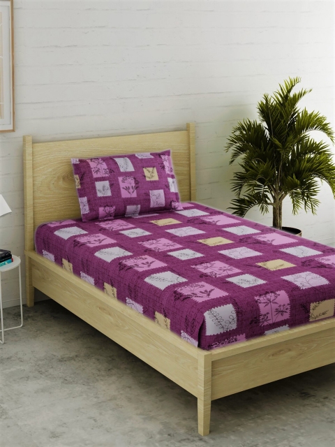 

EverHOME Purple & White Floral 144 TC Cotton 1 Single Bedsheet with 1 Pillow Covers
