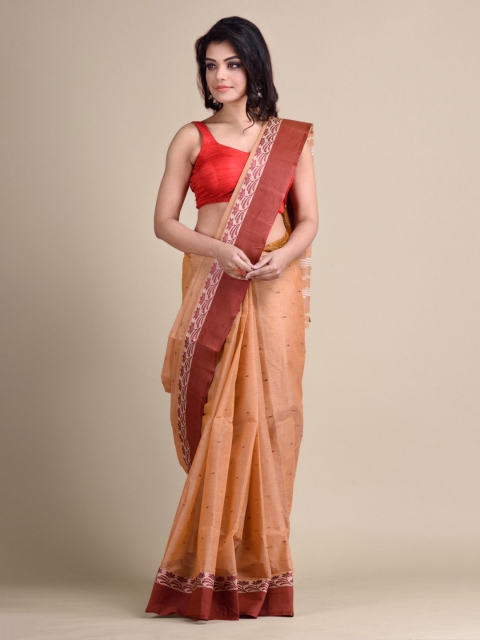 

Mitera Peach-Coloured Pure Cotton Woven Design Taant Saree