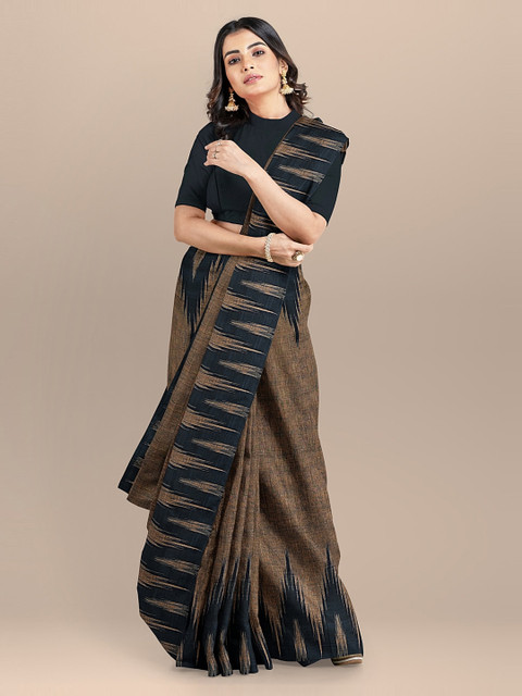 

BharatSthali Brown & Black Pure Cotton Woven Design Sambalpuri Handloom Saree