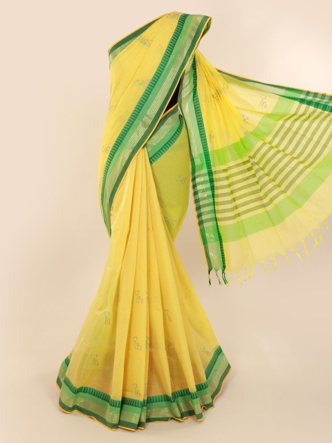 

Pothys Yellow & Green Pure Cotton Embroidered Saree