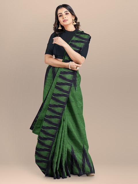 

BharatSthali Green & Black Pure Cotton Solid Sambalpuri Sustainable Saree