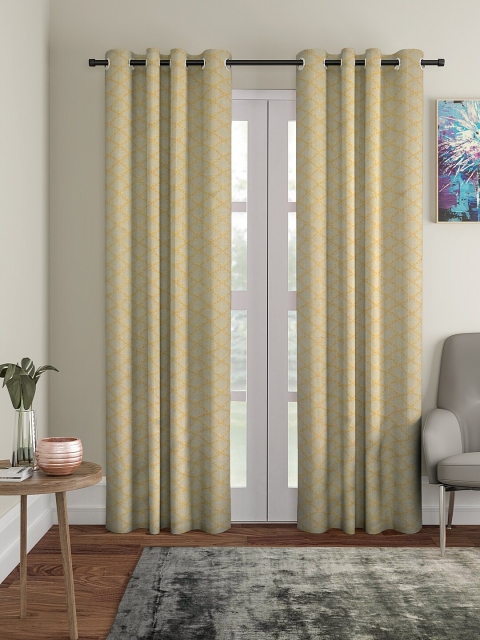 KLOTTHE Yellow & Beige Set of 2 Jacquard Door Curtains
