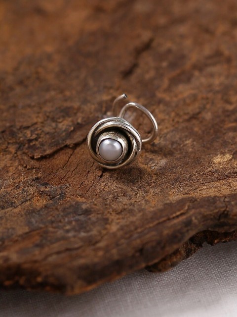 

ADORN by Nikita Ladiwala Silver-Toned & White Studded Nose Pin