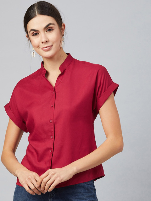 

RARE Women Red Solid Shirt Style Top