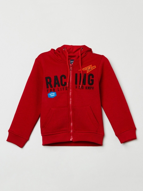 

max Boys Red & Black Printed Hooded Sweatshirt