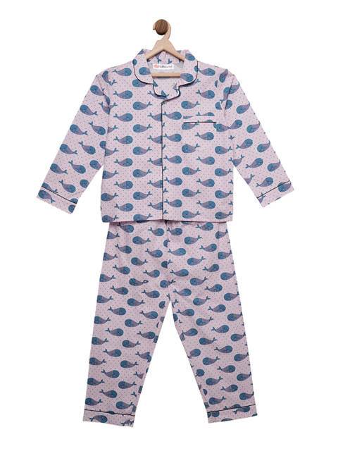 

Fluffalump Kids Lavender-Coloured & Blue Graphic Printed Night Suit