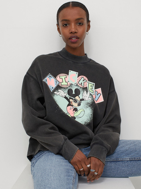 

H&M Women Black Printed Sweatshirt