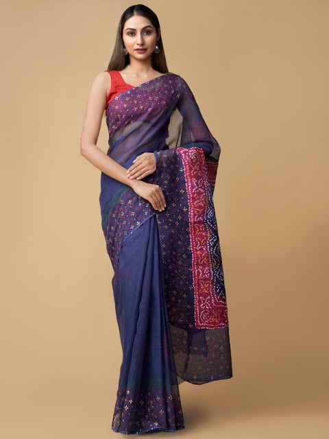 

Unnati Silks Blue & Pink Pure Cotton Printed Bandhani Saree