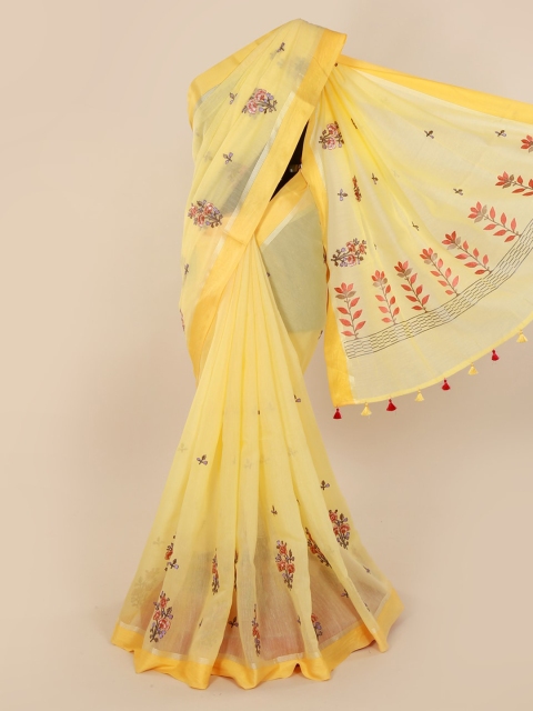 

Pothys Yellow & Red Pure Cotton Embroidered Saree