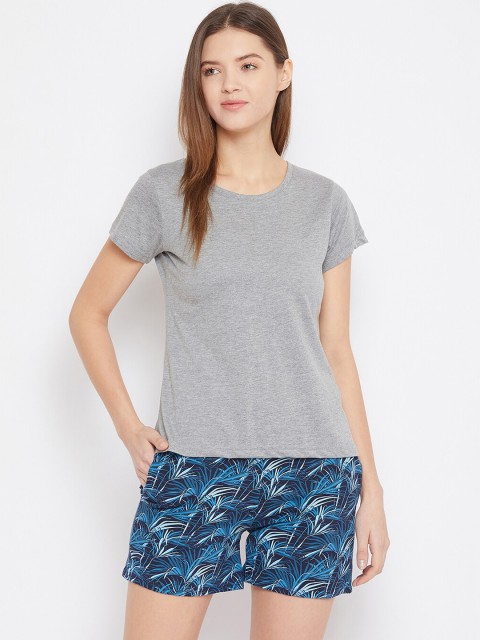 

Clovia Women Blue & Grey Melange Night Suit