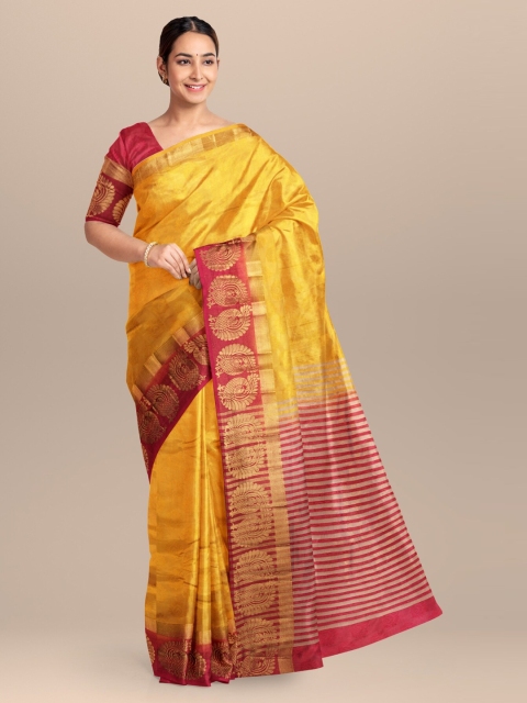 

KLM Fashion Mall Yellow & Red Organza Striped Saree