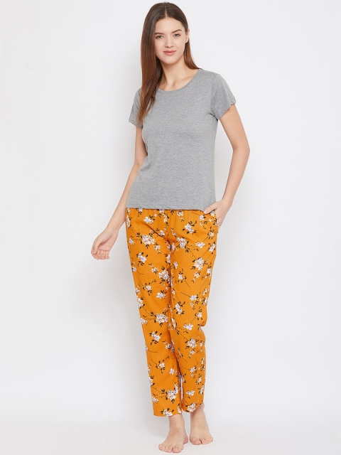 

Clovia Women Mustard Yellow & Grey Floral Printed Night Suit