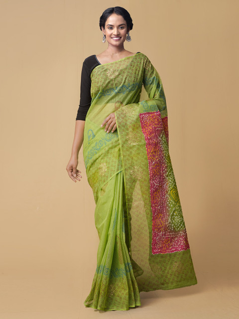 

Unnati Silks Green Pure Cotton Printed Bandhani Saree
