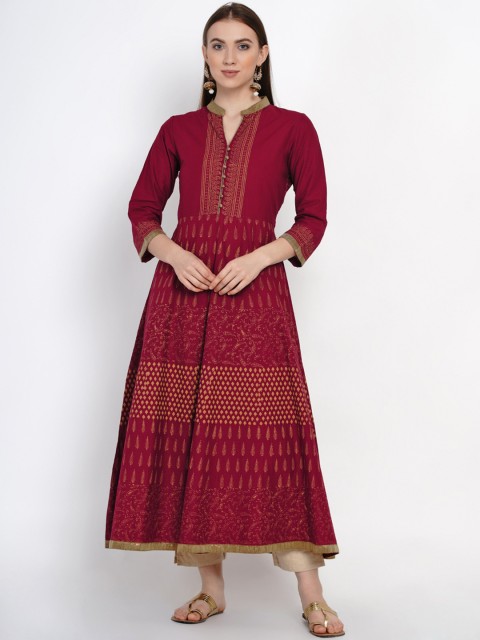 

Akshatani Women Maroon & Yellow Printed Anarkali Kurta