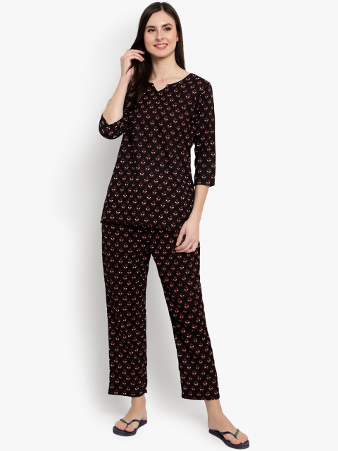

Desi Rang Women Black & Red Floral Printed Night Suit