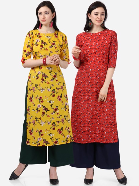 

Florence Women Pack of 2 Red & Yellow Printed Straight Kurta