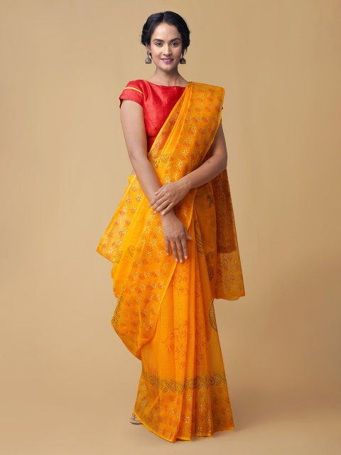 

Unnati Silks Orange Pure Cotton Printed Bandhani Saree