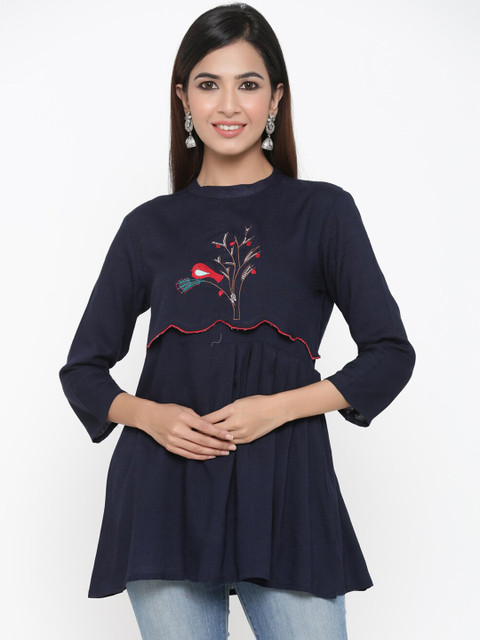 

kipek Women Navy Blue Printed Kurti