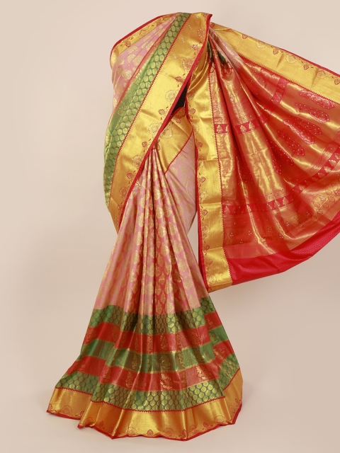 

Pothys Pink & Gold-Toned Pure Silk Woven Design Kanjeevaram Saree