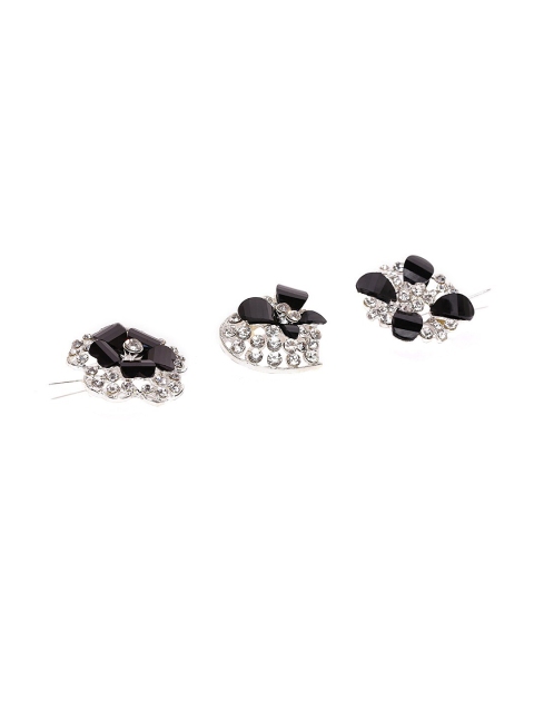 

Golden Peacock Women Silver-Plated & Black Stone-Studded Brooch