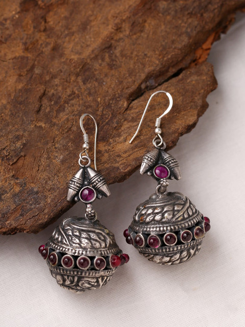 

ADORN by Nikita Ladiwala 92.5 Sterling Silver & Pink Spherical Jhumkas