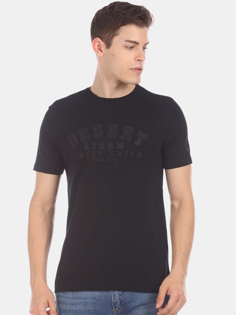 

True Blue Men Black Self Design Round Neck T-shirt