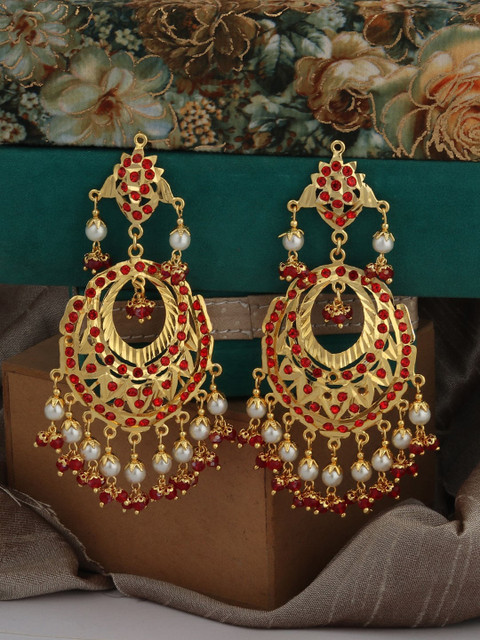 

ANIKAS CREATION Maroon & Gold-Plated Classic Drop Earrings