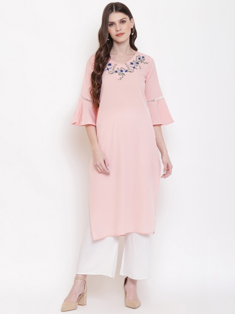 

Napra Women Peach-Coloured Embroidered Straight Kurta
