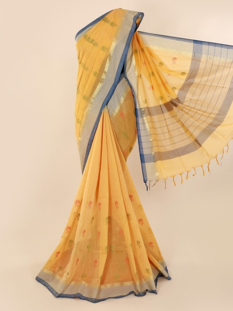 

Pothys Yellow Embroidered Pure Cotton Saree with Jhalar Pallu