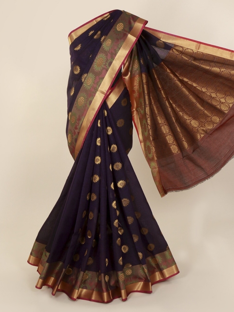 

Pothys Purple & Gold-Toned Silk Cotton Woven Design Saree with Zari Border