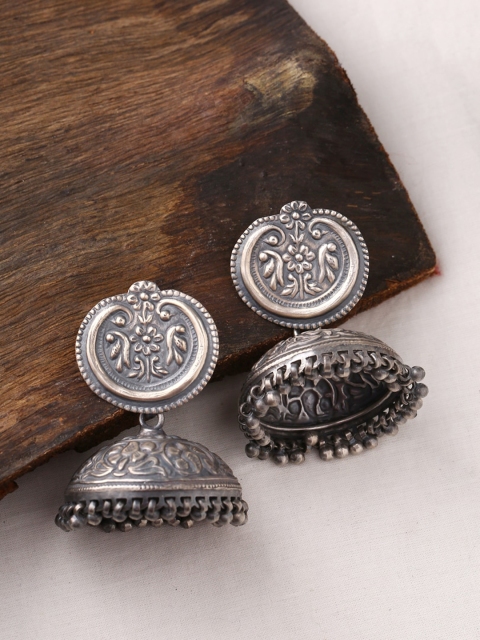 

ADORN by Nikita Ladiwala Silver-Toned Contemporary Jhumkas