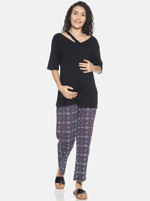 

The Mom Store Women Black & Grey Maternity Night Suit