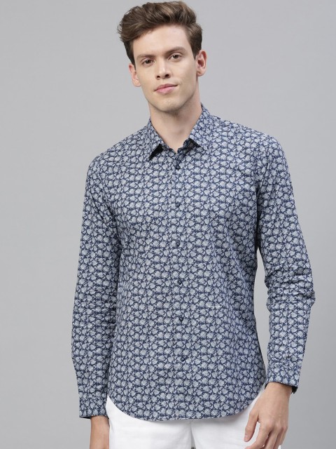 

RARE RABBIT Men Blue & Green Tailored Fit Printed Casual Shirt