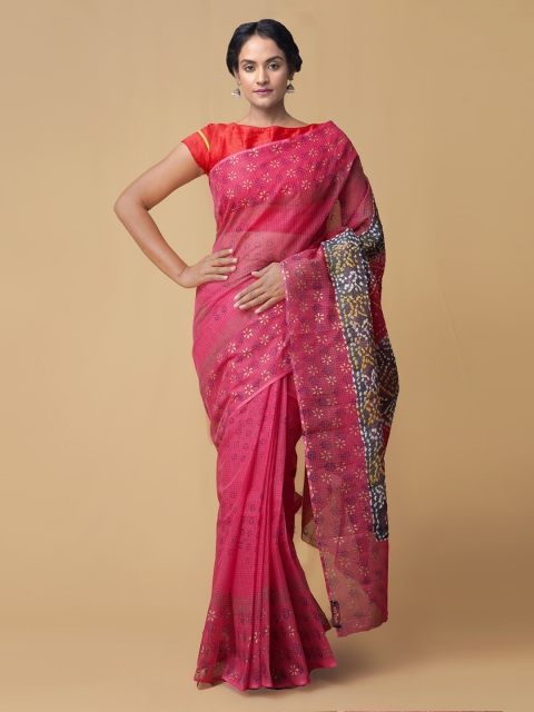 

Unnati Silks Pink Pure Cotton Printed Bandhani Saree