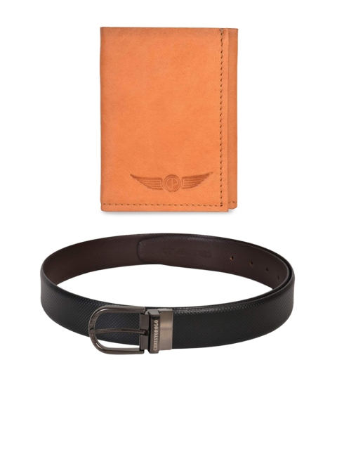 

CHRISTOPOLO Men Leather Wallet & Reversible Belt Accessory Gift Set, Tan