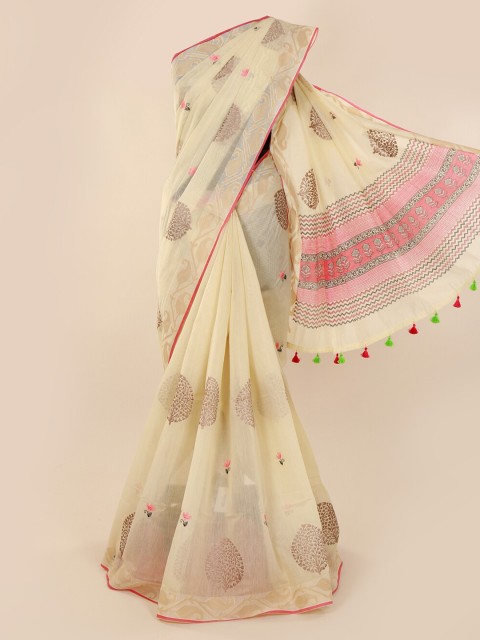 

Pothys Cream-Coloured Printed Pure Cotton Saree