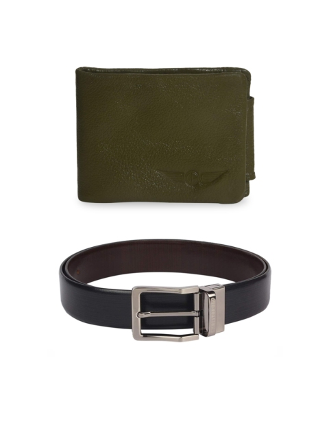

CHRISTOPOLO Men Black & Brown Reversible Belt & Leather Wallet Combo